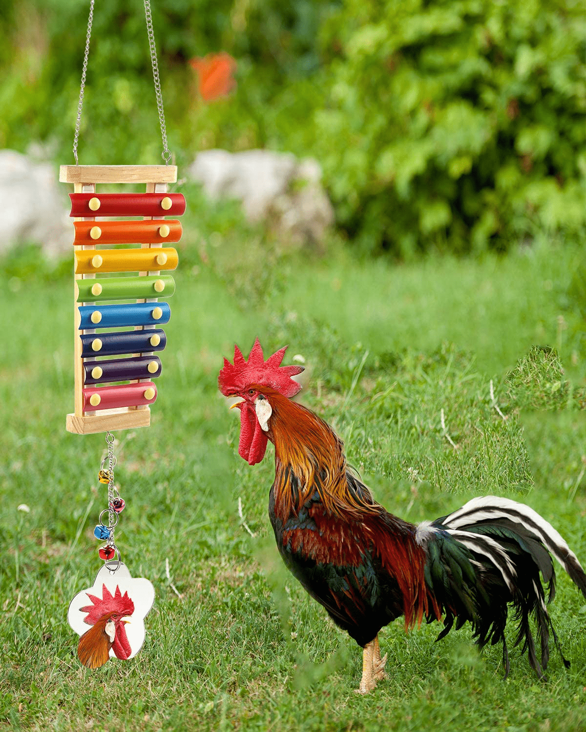 Woiworco 4 Packs Chicken Toys for Coop, Chicken Xylophone Toys with Mirror, Vegetable Hanging Feeder and Chicken Swing Toys for Chicken Hens Animals & Pet Supplies > Pet Supplies > Bird Supplies > Bird Toys Woiworco   