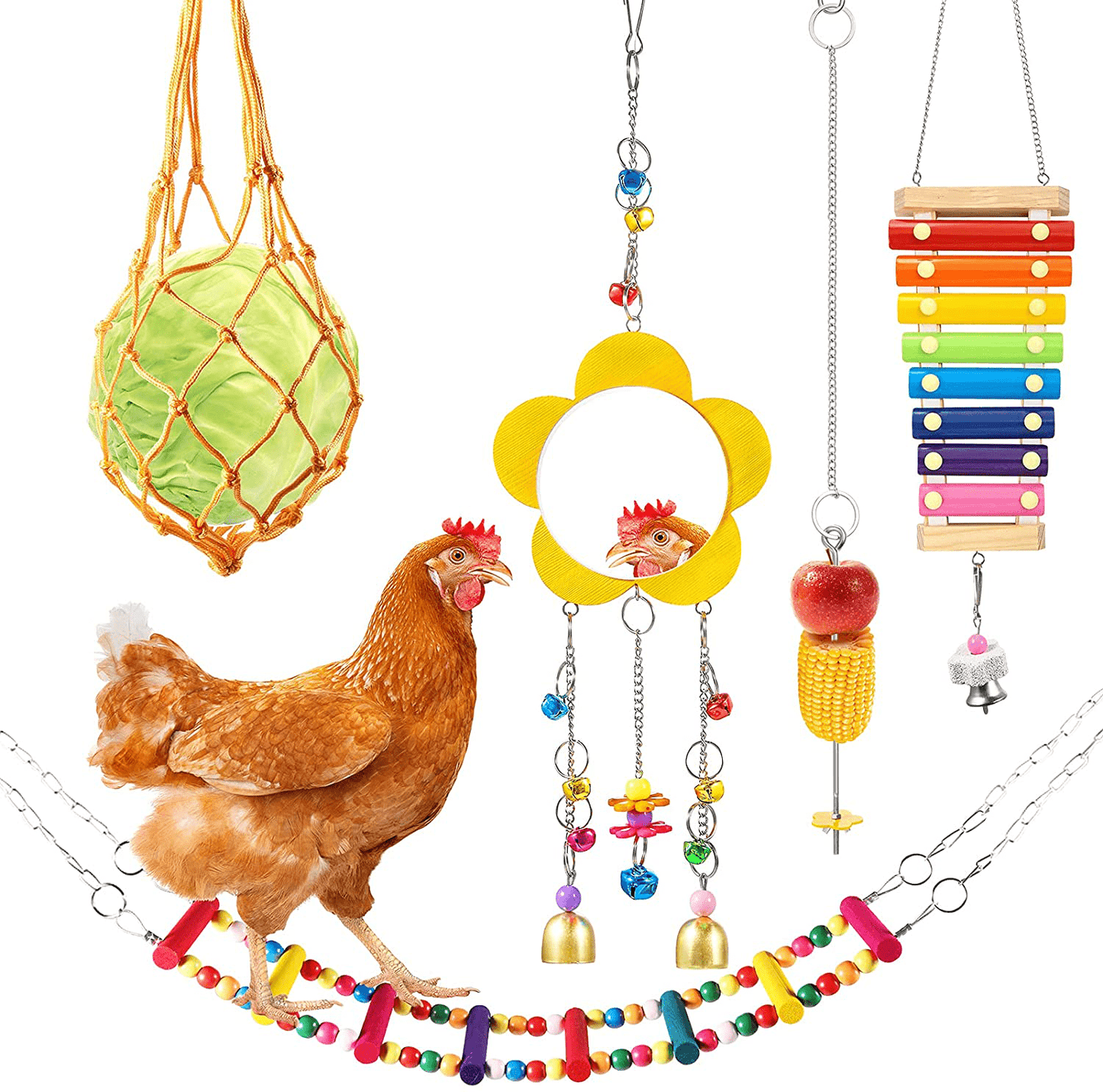 Woiworco 5 Packs Chicken Toys, Chicken Xylophone Toys, Chicken Mirror Toys for Hens, Chicken Ladders Swing Toys and Vegetable Hanging Feeder for Chicken Coop Animals & Pet Supplies > Pet Supplies > Bird Supplies > Bird Treats Woiworco   