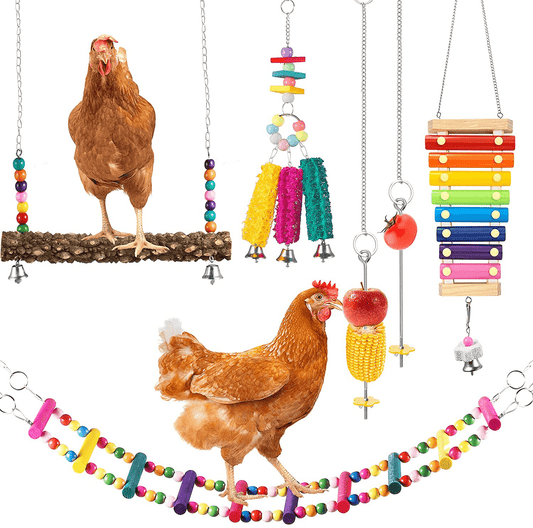 Woiworco 6 Packs Chicken Toys, Chicken Xylophone Toys for Hens, Chicken Swing Ladder Toys, Chicken Pecking Toys and Vegetable Hanging Feeder for Chicken Bird Parrot Animals & Pet Supplies > Pet Supplies > Bird Supplies > Bird Toys Woiworco   