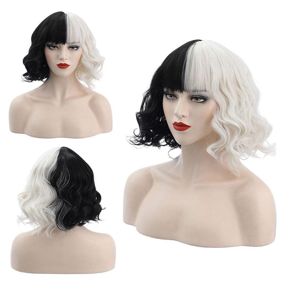 Women'S Half Black Half White Small Short Curly Cosplay Wig for Halloween Christmas Carnival Party Animals & Pet Supplies > Pet Supplies > Fish Supplies > Aquarium Lighting wartleves   