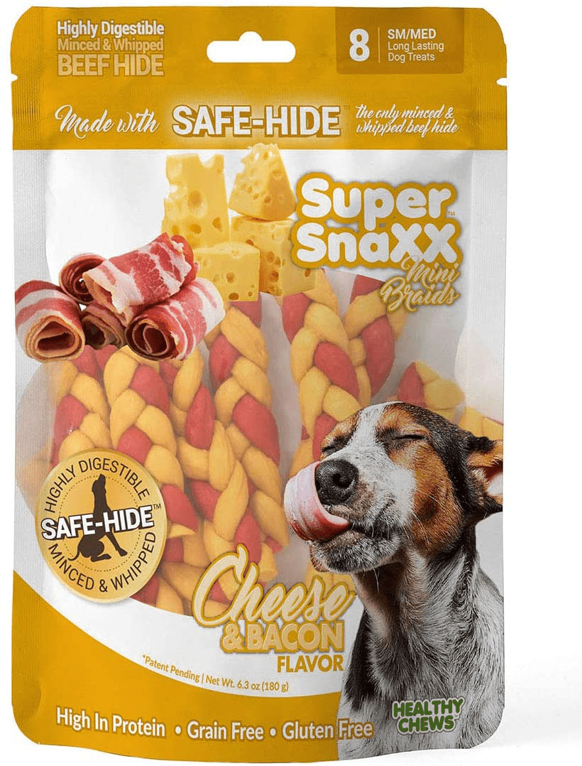 Wonder Snaxx Cheese & Bacon, Mini Braids, Dog Chews Made from Whipped Rawhide, Sm/Med, 8 Mini Braids Animals & Pet Supplies > Pet Supplies > Small Animal Supplies > Small Animal Treats Wonder Snaxx   