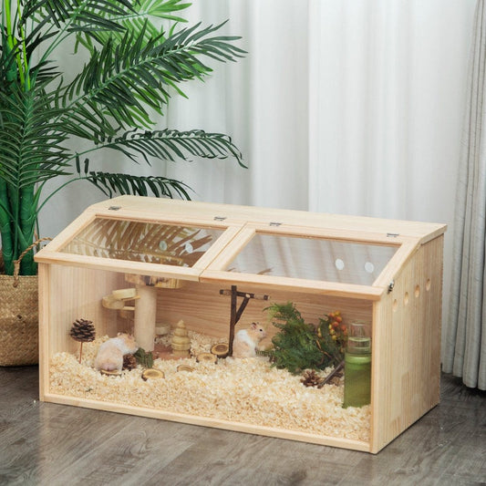 WONISOLI Middle Transparent Wooden Hamster Cage; Small Animal Habitat Hutch for Large Siberian Hamster; Gerbils; Little Rabbits; Natural Animals & Pet Supplies > Pet Supplies > Small Animal Supplies > Small Animal Habitats & Cages WONISOLI   