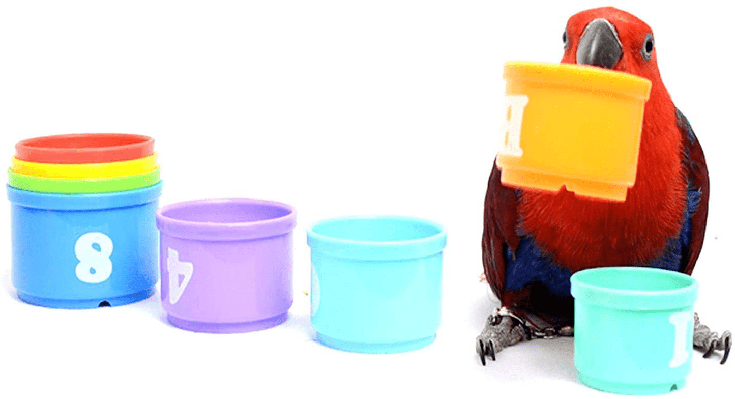 Wontee Bird Educational Stacking Cup Toy Colorful Training Treat Toys for Birds Parrots