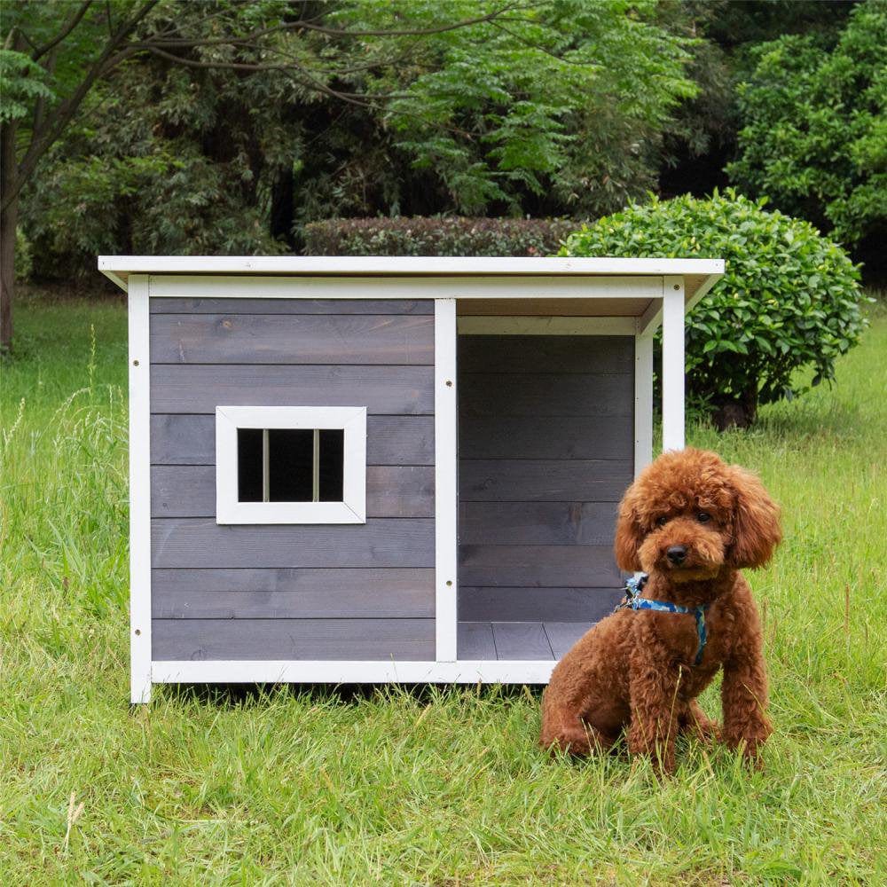 Wood Dog House, Outdoor Puppy Pet Shelter with Door and Windown, Indoor & Outdoor Dog Hutches for Medium Pet, Waterproof & Windproof Animals & Pet Supplies > Pet Supplies > Dog Supplies > Dog Houses Boulevard F Inc Type B  