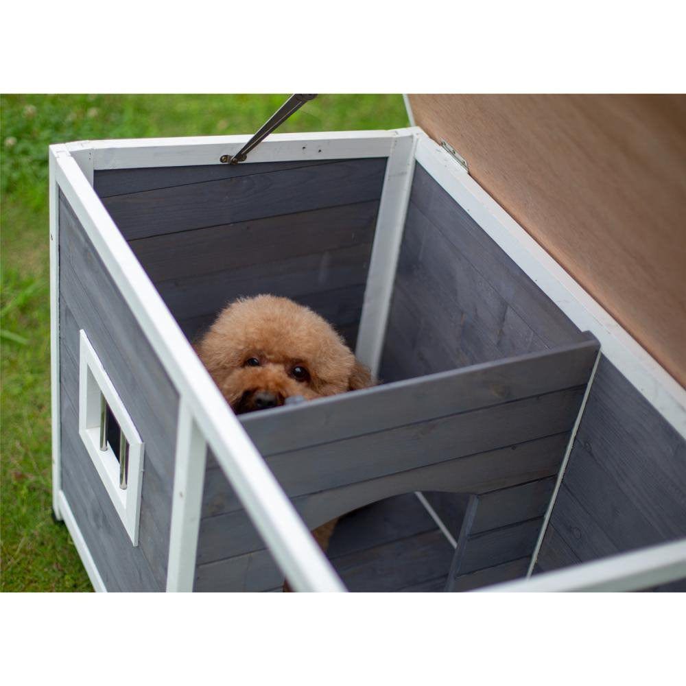 Wood Dog House, Outdoor Puppy Pet Shelter with Door and Windown, Indoor & Outdoor Dog Hutches for Medium Pet, Waterproof & Windproof Animals & Pet Supplies > Pet Supplies > Dog Supplies > Dog Houses Boulevard F Inc   