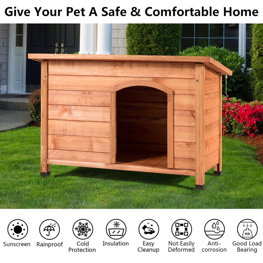 Wood Dog House Pet Shelter Large Kennel Weather Resistant Home Outdoor Ground