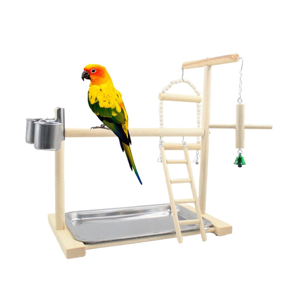 Wood Parrot Playstand Perch Playstand Gym Stand Playpen Ladder with Feed Cups Tray Cockatiel Bird Exercise for Play Toy Animals & Pet Supplies > Pet Supplies > Bird Supplies > Bird Gyms & Playstands SHEDIY   