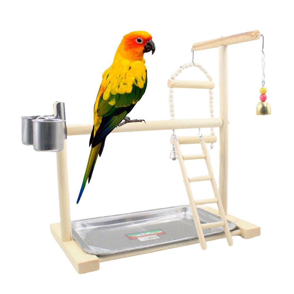 Wood Parrot Playstand Perch Playstand Gym Stand Playpen Ladder with Feed Cups Tray Cockatiel Bird Exercise for Play Toy Animals & Pet Supplies > Pet Supplies > Bird Supplies > Bird Gyms & Playstands SHEDIY   