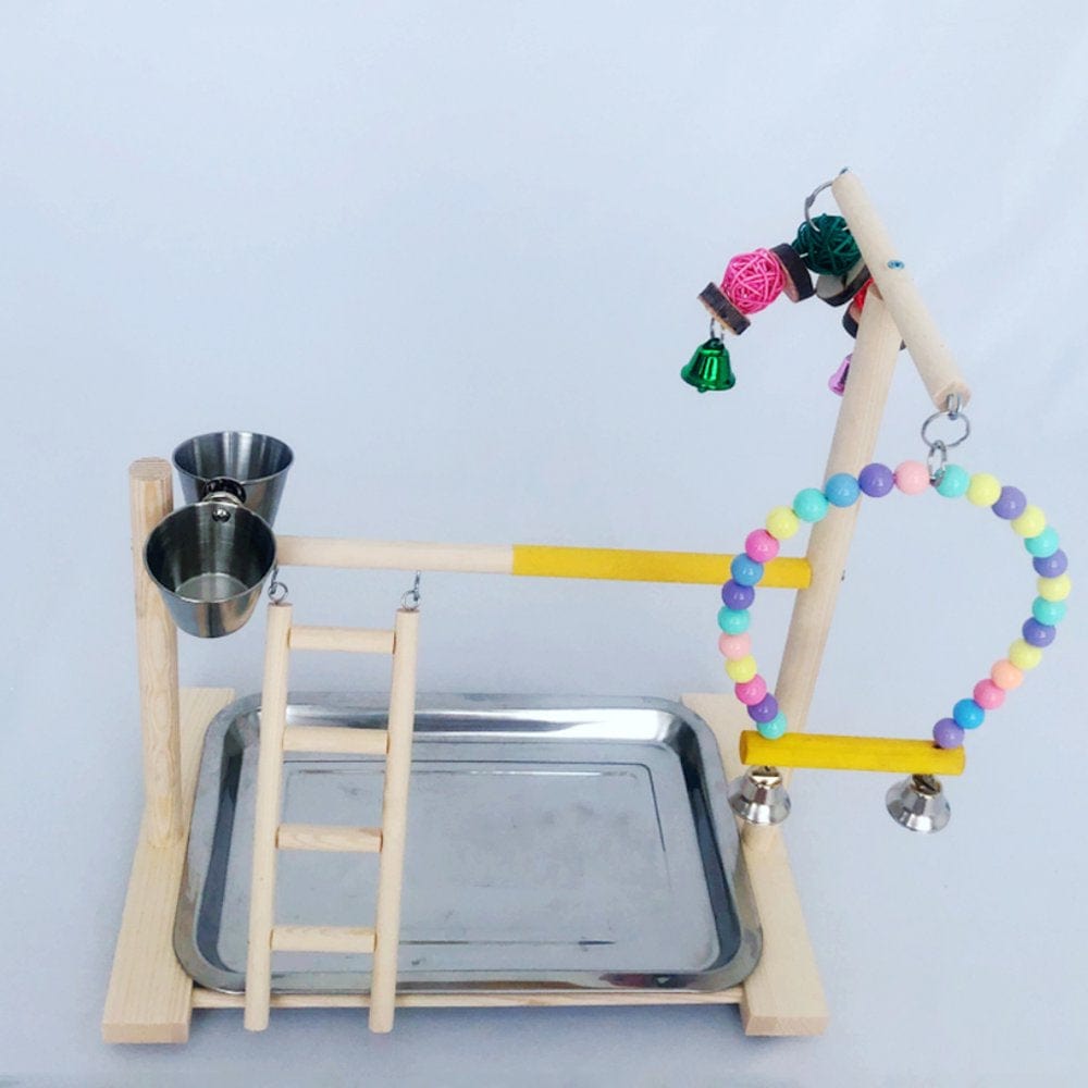 Wooden Bird Perch Stand Parrot Platform Playground Exercise Gym Playstand Ladder Interactive Toys with Feeder Cups Animals & Pet Supplies > Pet Supplies > Bird Supplies > Bird Ladders & Perches SANVILY   