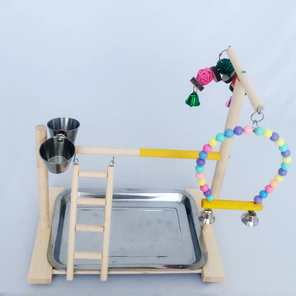 Wooden Bird Perch Stand Parrot Platform Playground Exercise Gym Playstand Ladder Interactive Toys with Feeder Cups Animals & Pet Supplies > Pet Supplies > Bird Supplies > Bird Gyms & Playstands SANVILY   