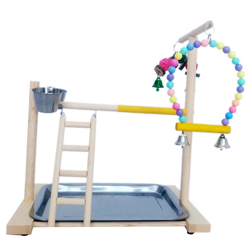 Wooden Bird Perch Stand Parrot Platform Playground Exercise Gym Playstand Ladder Interactive Toys with Feeder Cups Animals & Pet Supplies > Pet Supplies > Bird Supplies > Bird Gyms & Playstands Trjgtas   