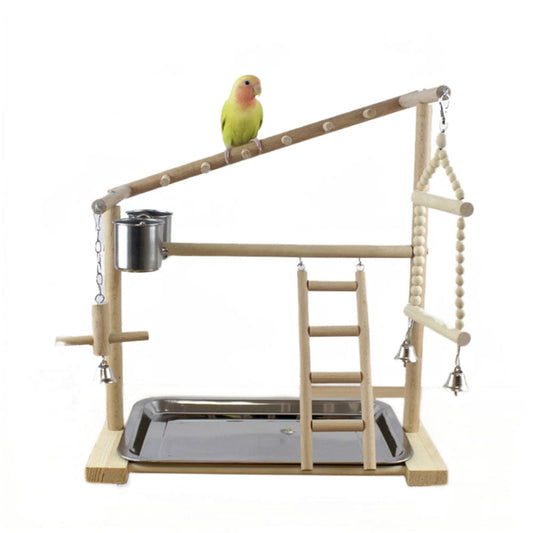 Wooden Bird Perch Stand with Feeder Cups Parrot Platform Playground Exercise Gym Playstand Ladder Interactive Toys F3002|Bird Perches