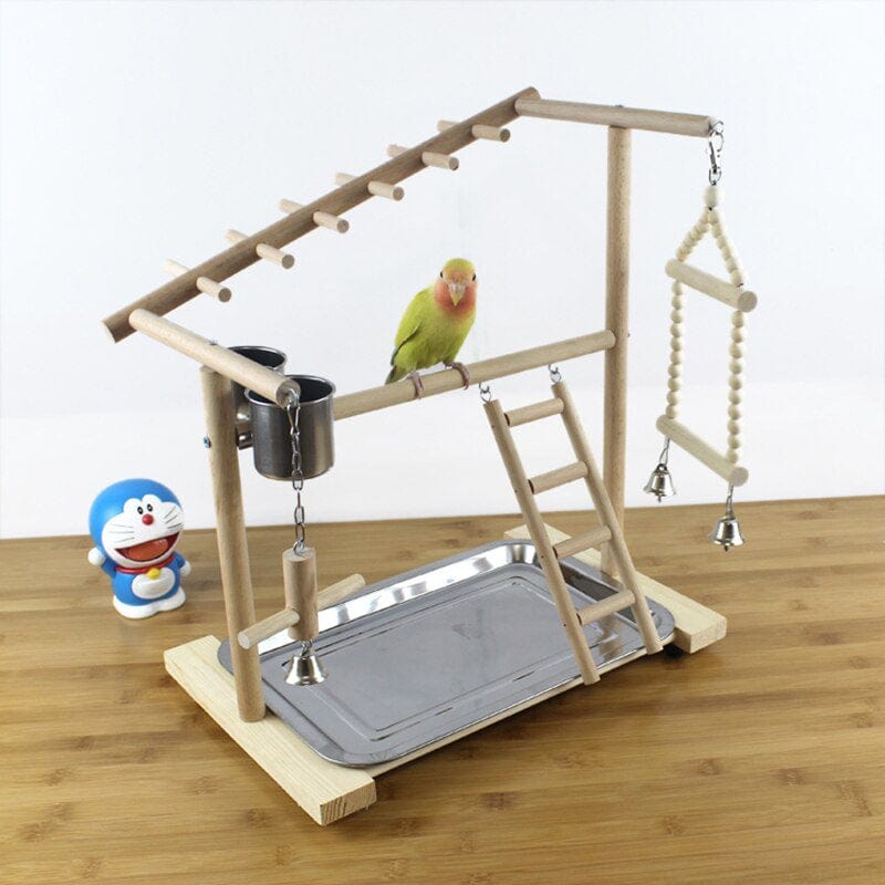 Wooden Bird Perch Stand with Feeder Cups Parrot Platform Playground Exercise Gym Playstand Ladder Interactive Toys F3002|Bird Perches
