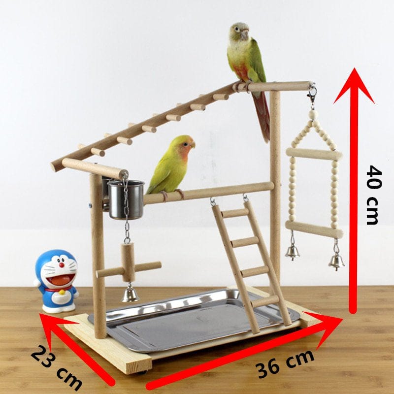 Wooden Bird Perch Stand with Feeder Cups Parrot Platform Playground Exercise Gym Playstand Ladder Interactive Toys F3002|Bird Perches Animals & Pet Supplies > Pet Supplies > Bird Supplies > Bird Gyms & Playstands KOL PET   