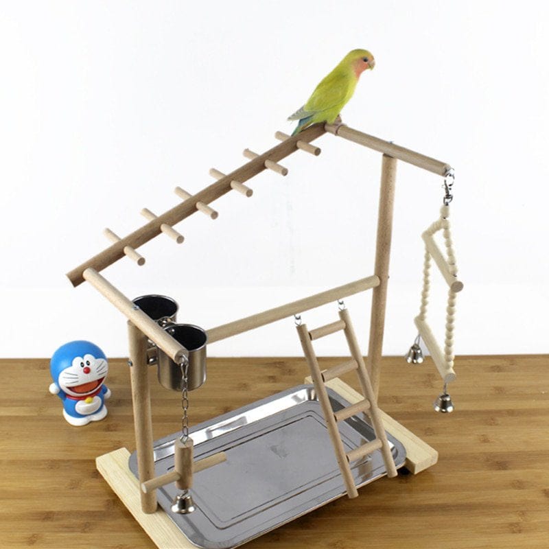 Wooden Bird Perch Stand with Feeder Cups Parrot Platform Playground Exercise Gym Playstand Ladder Interactive Toys F3002|Bird Perches Animals & Pet Supplies > Pet Supplies > Bird Supplies > Bird Gyms & Playstands KOL PET   