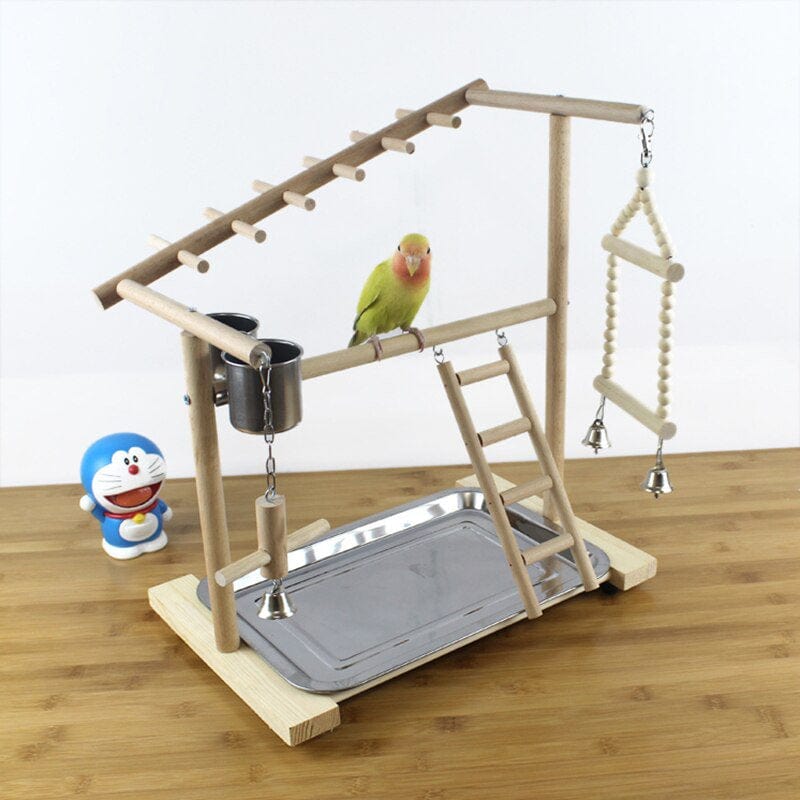 Wooden Bird Perch Stand with Feeder Cups Parrot Platform Playground Exercise Gym Playstand Ladder Interactive Toys F3002|Bird Perches Animals & Pet Supplies > Pet Supplies > Bird Supplies > Bird Gyms & Playstands KOL PET   