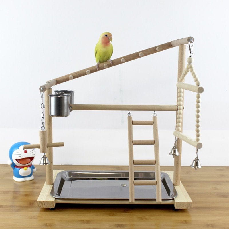 Wooden Bird Perch Stand with Feeder Cups Parrot Platform Playground Exercise Gym Playstand Ladder Interactive Toys F3002|Bird Perches Animals & Pet Supplies > Pet Supplies > Bird Supplies > Bird Gyms & Playstands KOL PET   