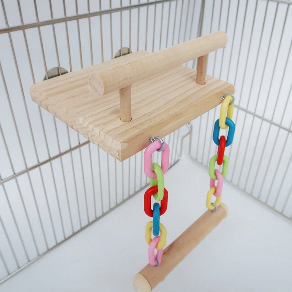 Wooden Bird Perches Cage Toys Hamster Play Gym Stand with Wood Swing Rattan Ball Animals & Pet Supplies > Pet Supplies > Bird Supplies > Bird Gyms & Playstands JZROCKER   