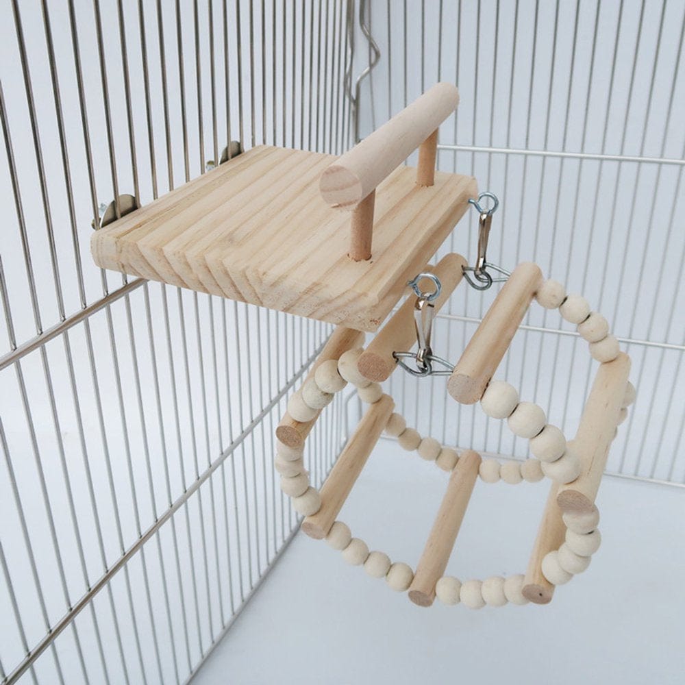 Wooden Bird Perches Cage Toys Hamster Play Gym Stand with Wood Swing Rattan Ball Ferris Wheel Chewing Toys for Lovebird Chinchilla Animals & Pet Supplies > Pet Supplies > Bird Supplies > Bird Gyms & Playstands CHANCELAND   