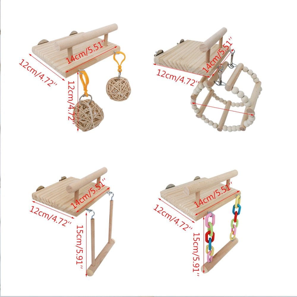 Wooden Bird Perches Cage Toys Hamster Play Gym Stand with Wood Swing Rattan Ball Ferris Wheel Chewing Toys for Lovebird Chinchilla Animals & Pet Supplies > Pet Supplies > Bird Supplies > Bird Gyms & Playstands CHANCELAND   