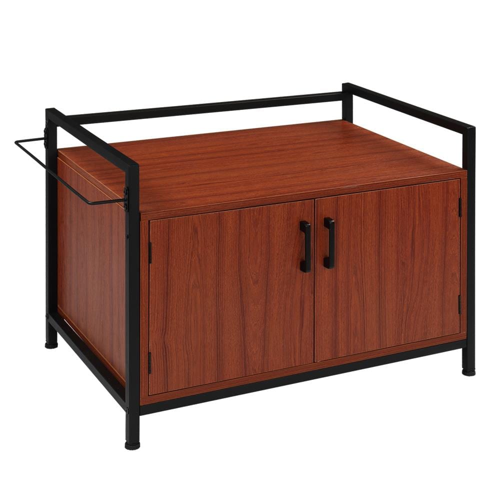 Wooden Cat Litter Box Enclosure, Washroom Storage Cabinet Bench, Side Table Furniture W/Magazine Rack - Red Brown