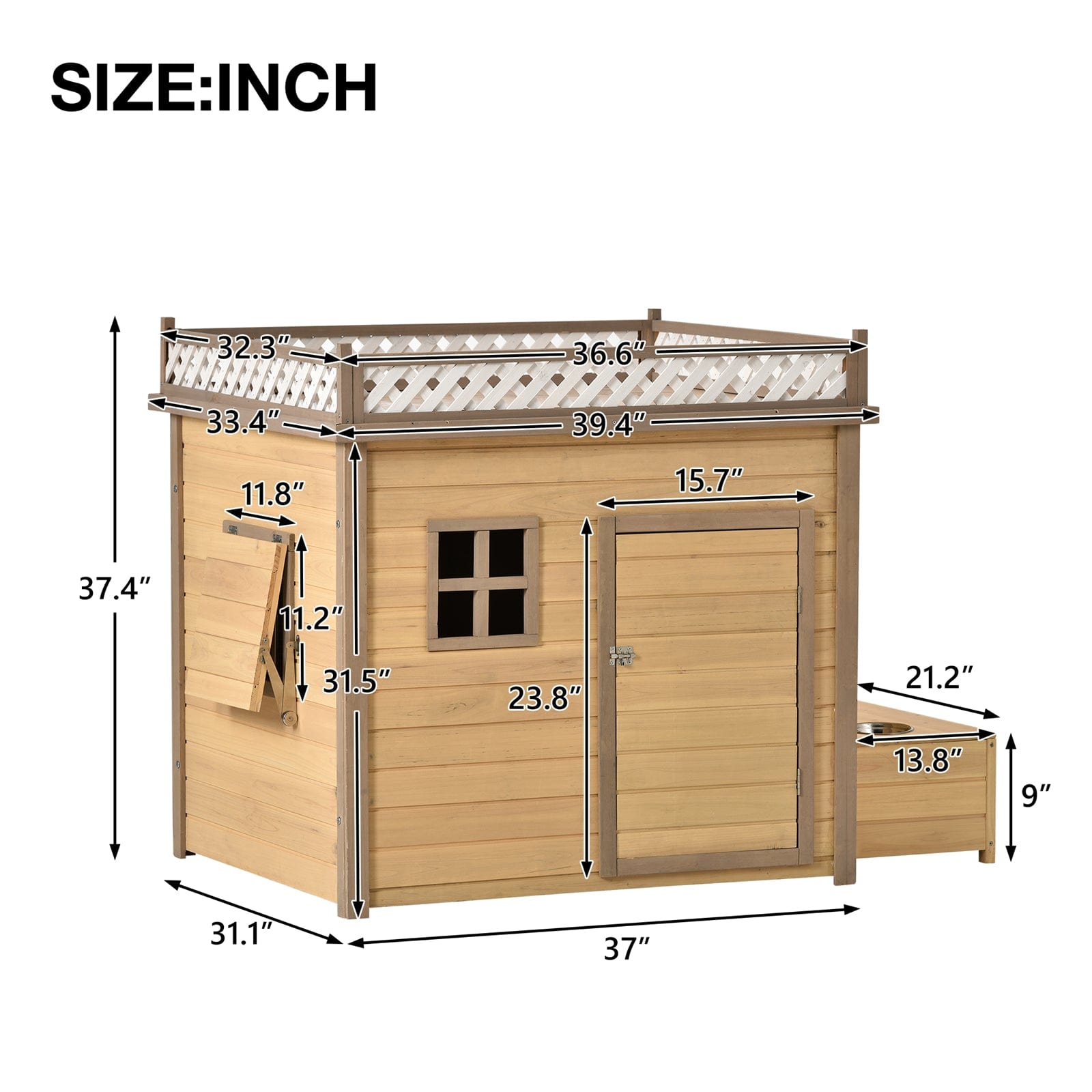 Wooden Dog Houses Weatherproof, 39.4” Puppy Shelter Kennel with Flower Stand, Plant Stand, Wood Feeder
