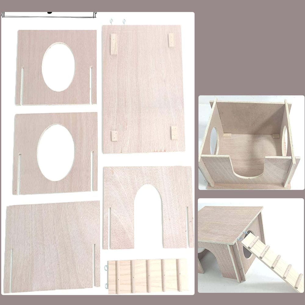 Wooden Guinea Pig Hideout Chinchilla House Hut with Windows Natural Handcrafted Detachable Hamsters Small Animal Hideout Habitat Cage Hut for Hedgehog Rat Hamster Gerbil Animals & Pet Supplies > Pet Supplies > Small Animal Supplies > Small Animal Habitats & Cages KOL PET   