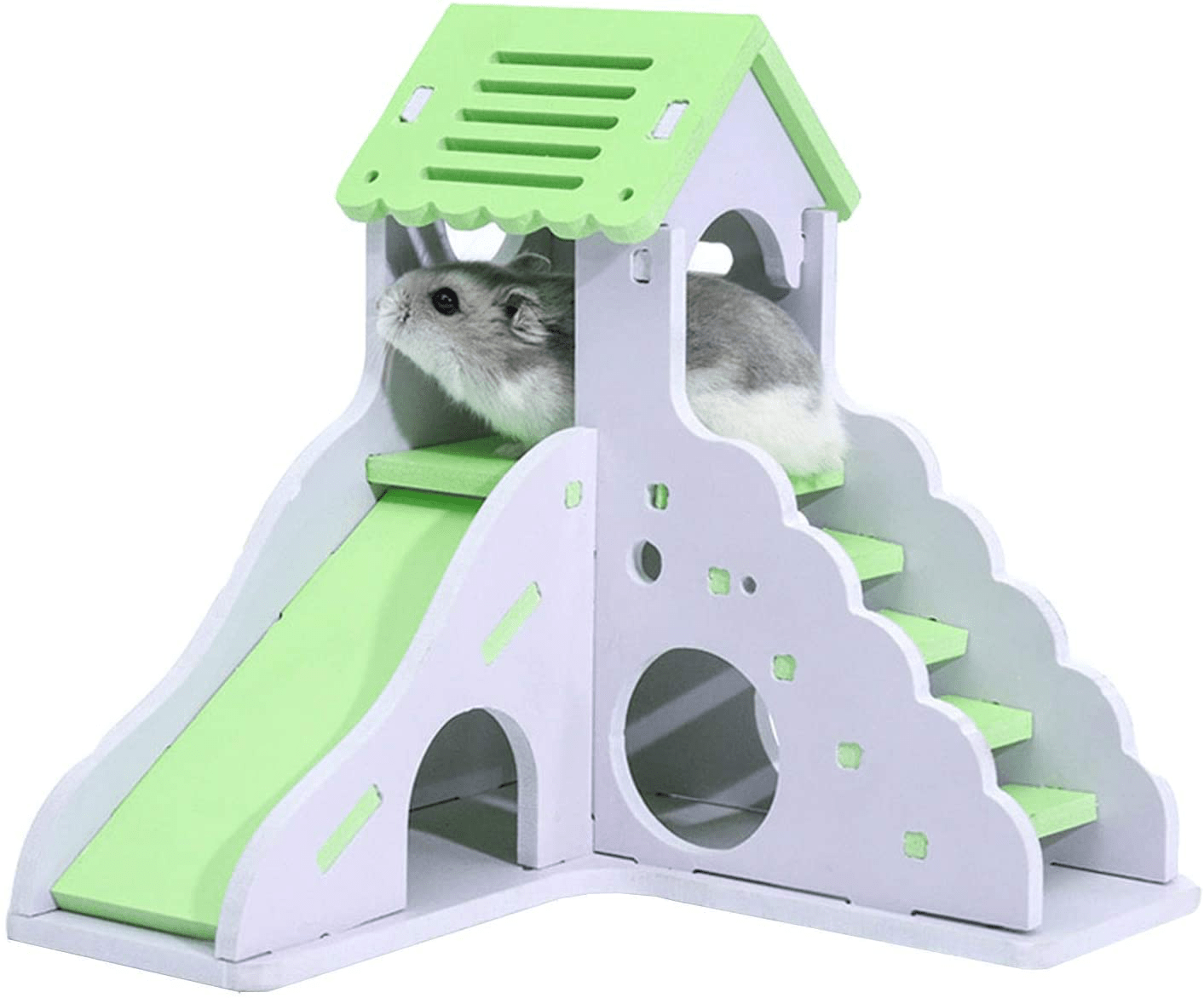 Wooden Hamster House - Pet Small Animal Hideout, Assemble Hamster Hut Villa, Cage Habitat Decor Accessories, Play Toys for Dwarf, Hedgehog, Syrian Hamster, Gerbils Mice Animals & Pet Supplies > Pet Supplies > Small Animal Supplies > Small Animal Habitat Accessories Hesderty   