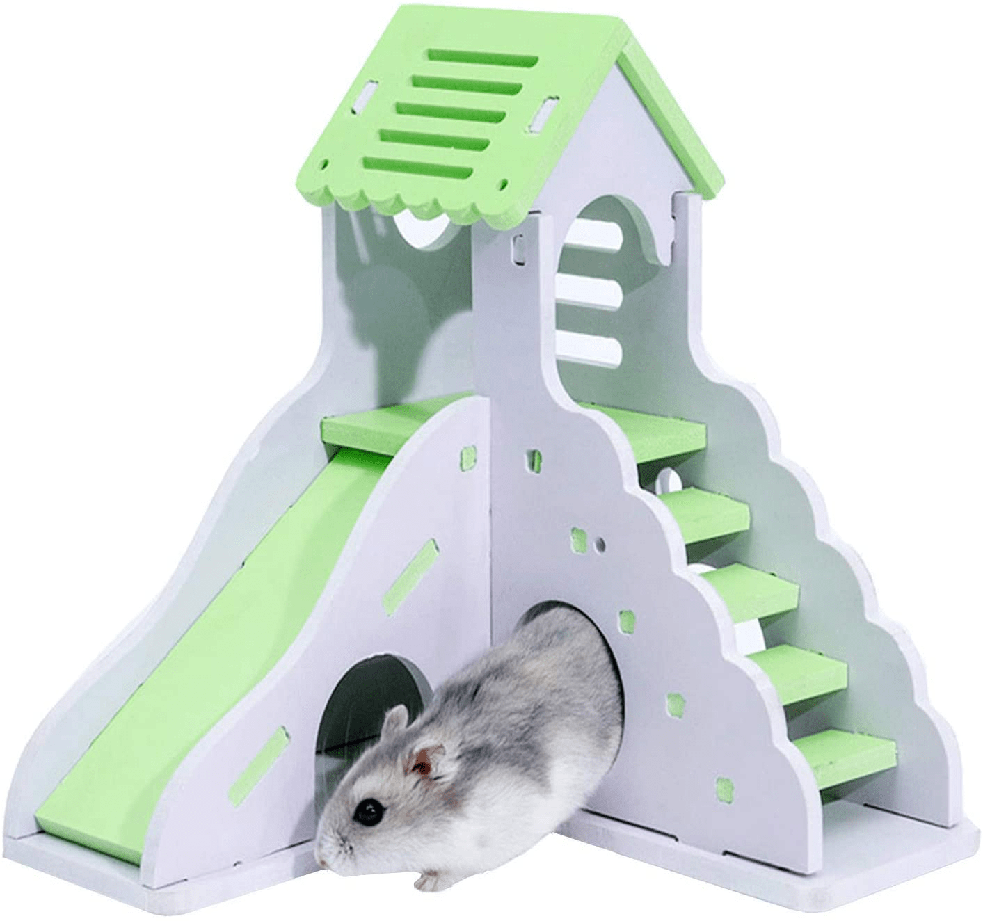 Wooden Hamster House - Pet Small Animal Hideout, Assemble Hamster Hut Villa, Cage Habitat Decor Accessories, Play Toys for Dwarf, Hedgehog, Syrian Hamster, Gerbils Mice Animals & Pet Supplies > Pet Supplies > Small Animal Supplies > Small Animal Habitat Accessories Hesderty   