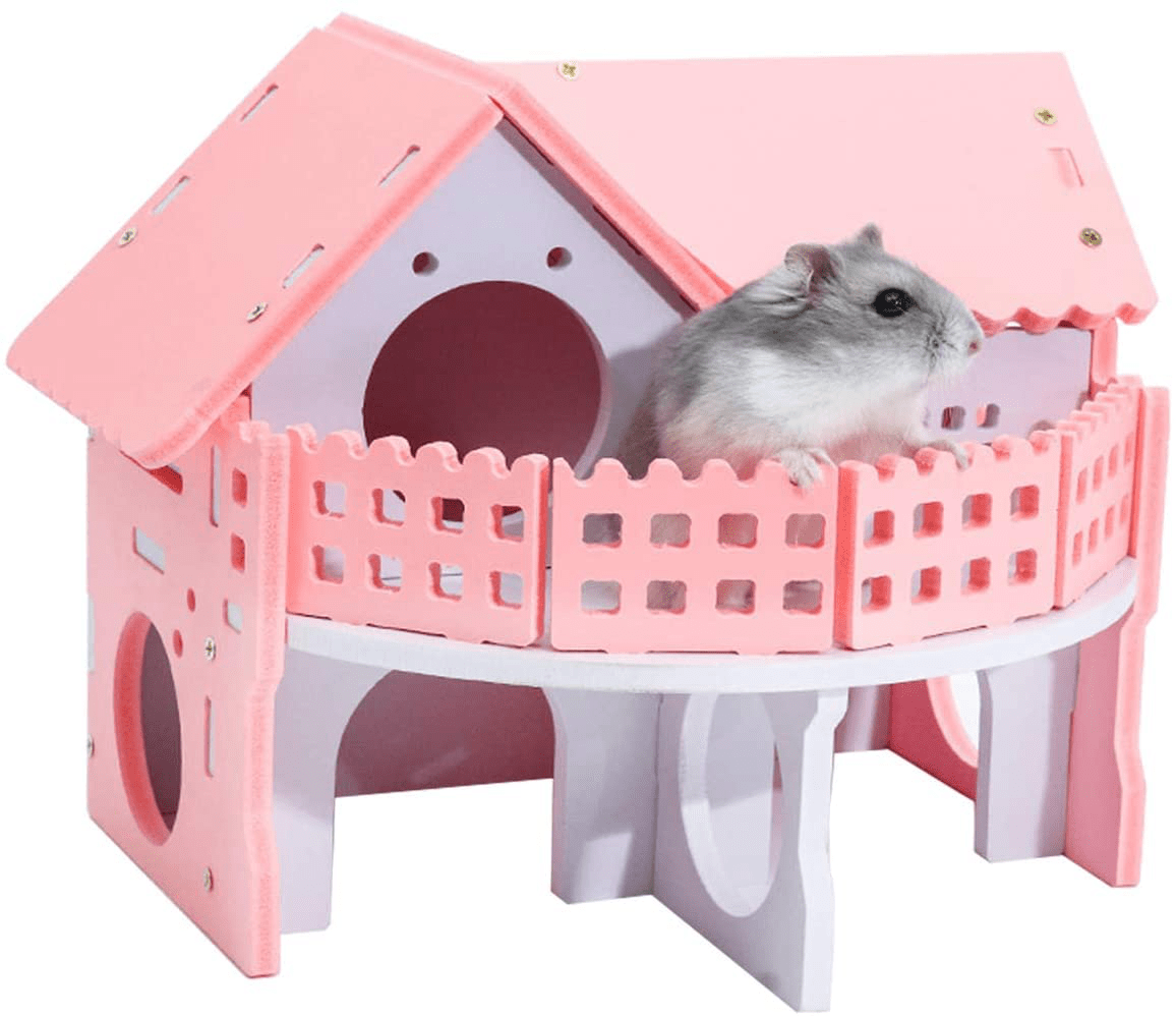 Wooden Hamster House - Pet Small Animal Hideout, Assemble Hamster Hut Villa, Cage Habitat Decor Accessories, Play Toys for Dwarf, Hedgehog, Syrian Hamster, Gerbils Mice