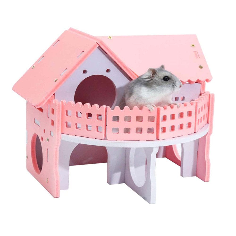 Wooden Hamster House - Pet Small Animal Hideout, Assemble Hamster Hut Villa, Cage Habitat Decor Accessories, Play Toys for Dwarf, Hedgehog, Syrian Hamster, Gerbils Mice Animals & Pet Supplies > Pet Supplies > Small Animal Supplies > Small Animal Habitats & Cages KOL PET   