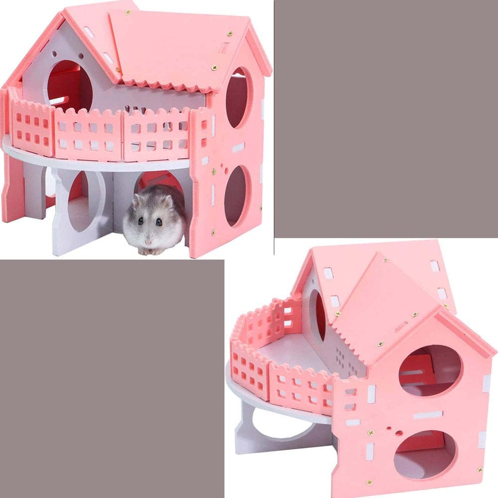 Wooden Hamster House - Pet Small Animal Hideout, Assemble Hamster Hut Villa, Cage Habitat Decor Accessories, Play Toys for Dwarf, Hedgehog, Syrian Hamster, Gerbils Mice