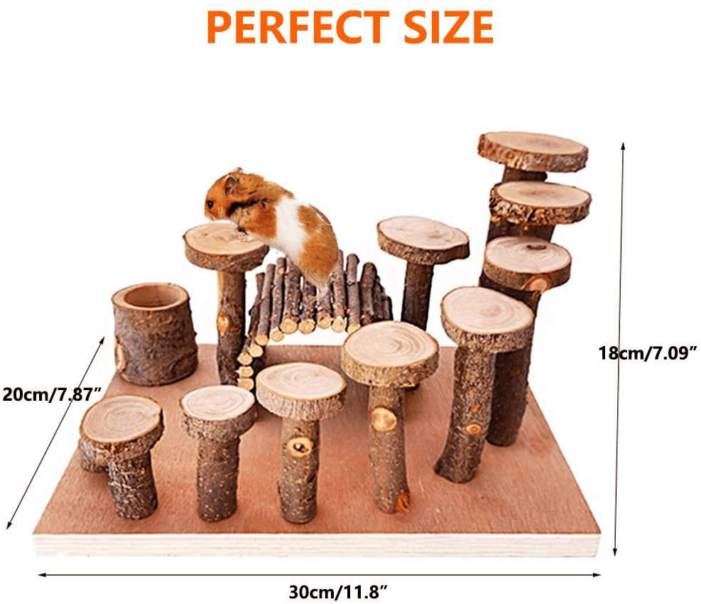Wooden Hamster Platform Toy Chinchilla Activity Playground Stand Ladder Guinea Pigs Hideout Set Bridge Ramps Chew Toys for Mouse Dwarf Hamster Gerbil Rat Sugar Glider Syrian Hamster Small Animals