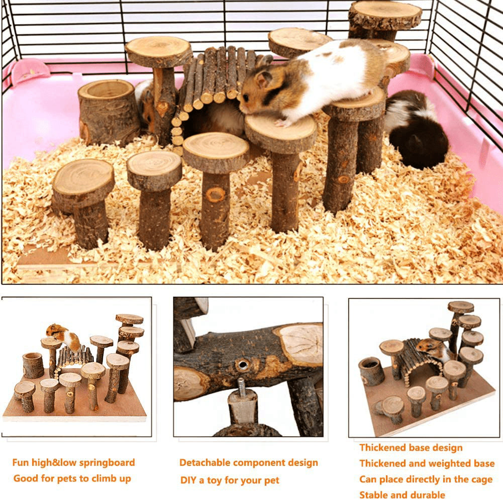 Wooden Hamster Platform Toy Chinchilla Activity Playground Stand