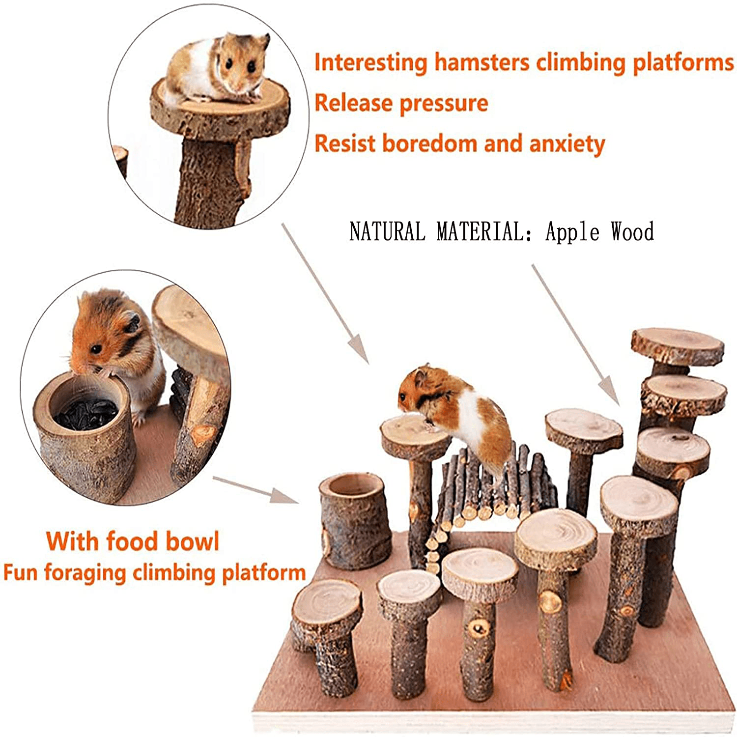 Wooden Hamster Platform Toy Chinchilla Activity Playground Stand Ladder Guinea Pigs Hideout Set Bridge Ramps Chew Toys for Mouse Dwarf Hamster Gerbil Rat Sugar Glider Syrian Hamster Small Animals