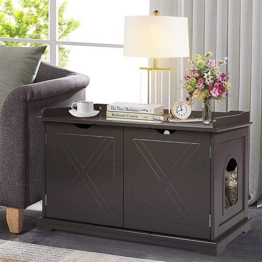 Wooden Indoor Cat Litter Box Enclosure Cabinet, Furniture Side Table Storage Bench for Living Room Animals & Pet Supplies > Pet Supplies > Cat Supplies > Cat Furniture Hommoo   
