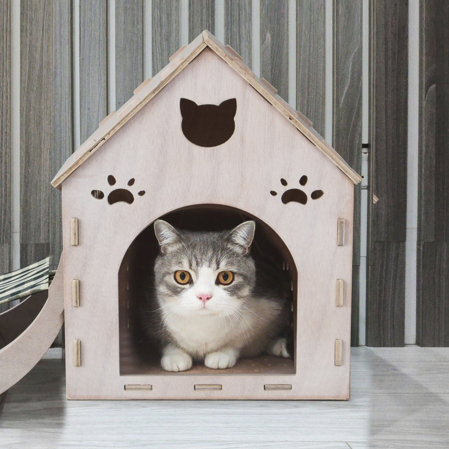Wooden Kitty House Cat Shelter House for Cats, Rabbits, Dogs and Small Pets