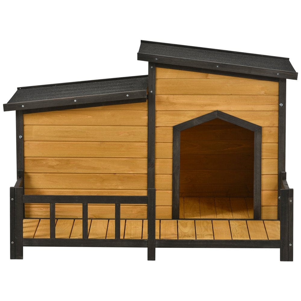 Wooden Outdoor Dog House, 47.2" Cabin-Style Pet House with Waterproof Roof, Storage Box for Dogs up to 66 Lbs Animals & Pet Supplies > Pet Supplies > Dog Supplies > Dog Houses Dog House Brown B  
