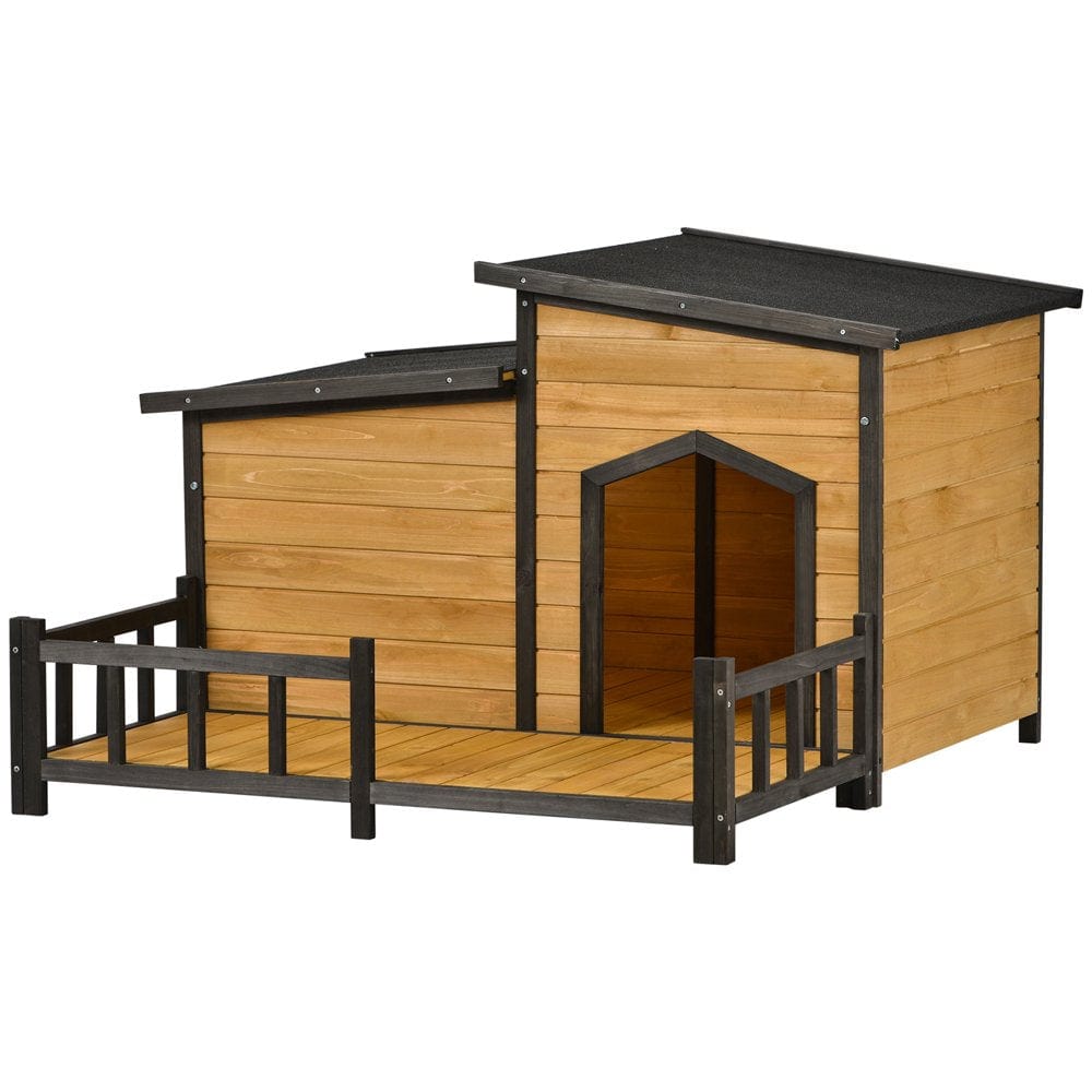 Wooden Outdoor Dog House, 47.2" Cabin-Style Pet House with Waterproof Roof, Storage Box for Dogs up to 66 Lbs Animals & Pet Supplies > Pet Supplies > Dog Supplies > Dog Houses Dog House   
