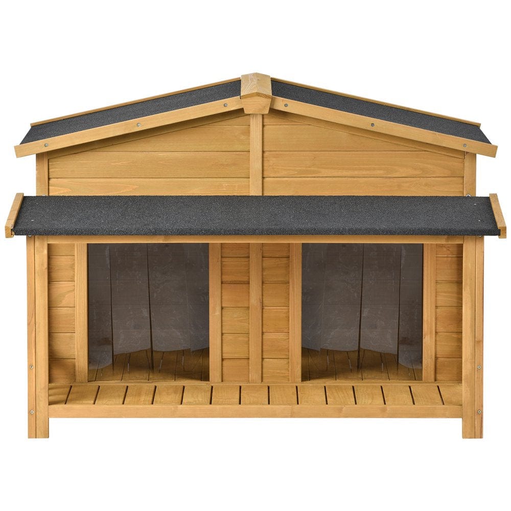 Wooden Outdoor Dog House, 47.2" Cabin-Style Pet House with Waterproof Roof, Storage Box for Dogs up to 66 Lbs Animals & Pet Supplies > Pet Supplies > Dog Supplies > Dog Houses Dog House Brown A  