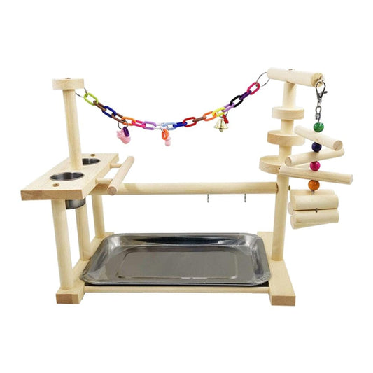 Wooden Parrot Playstand Gym Ladder with Feeder Cups Exercise Bird Play Stand Animals & Pet Supplies > Pet Supplies > Bird Supplies > Bird Gyms & Playstands Baoblaze   
