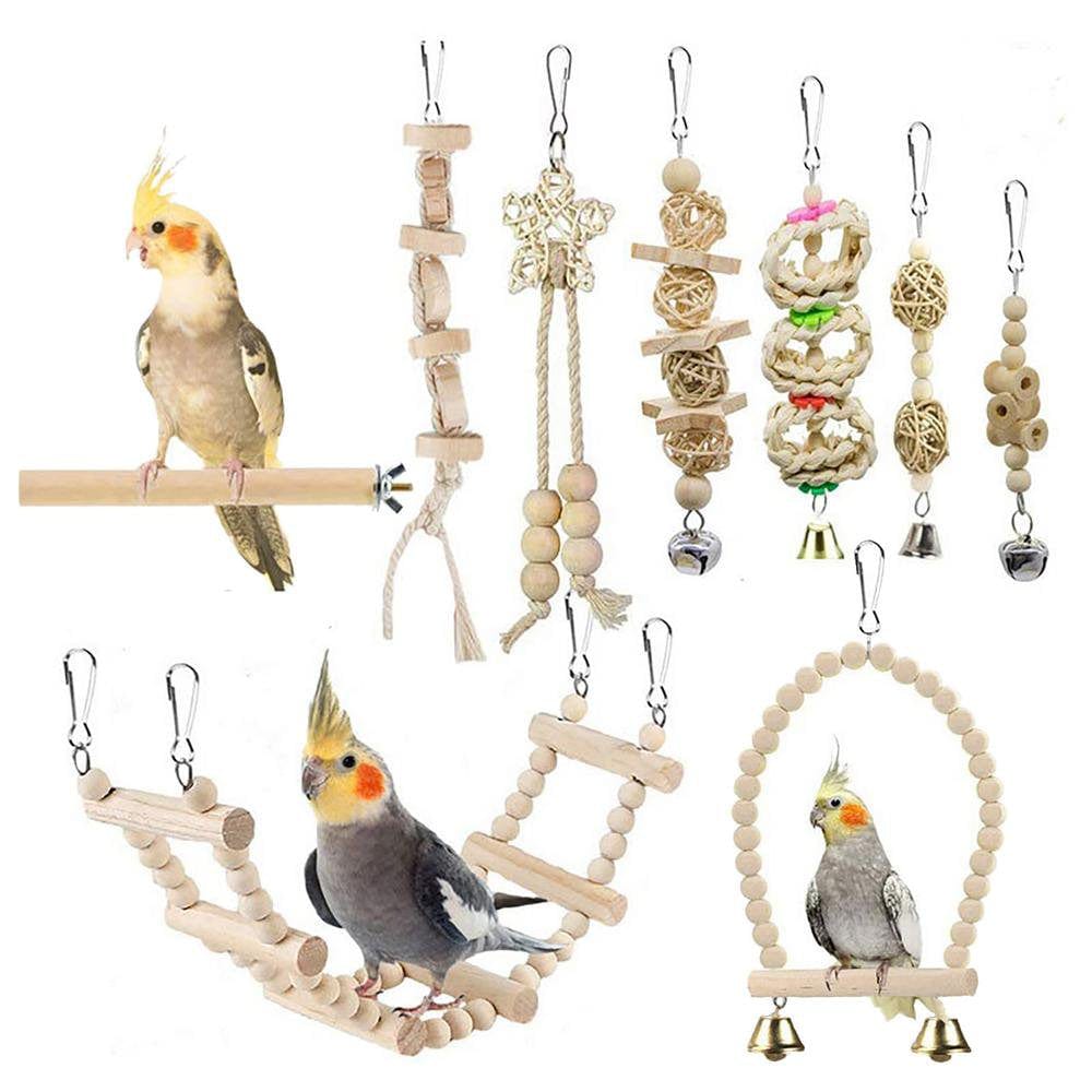 Wooden Parrot Stand Perch Bird Toy Combo Set Bird Cage Accessory Animals & Pet Supplies > Pet Supplies > Bird Supplies > Bird Cage Accessories Pwtool   