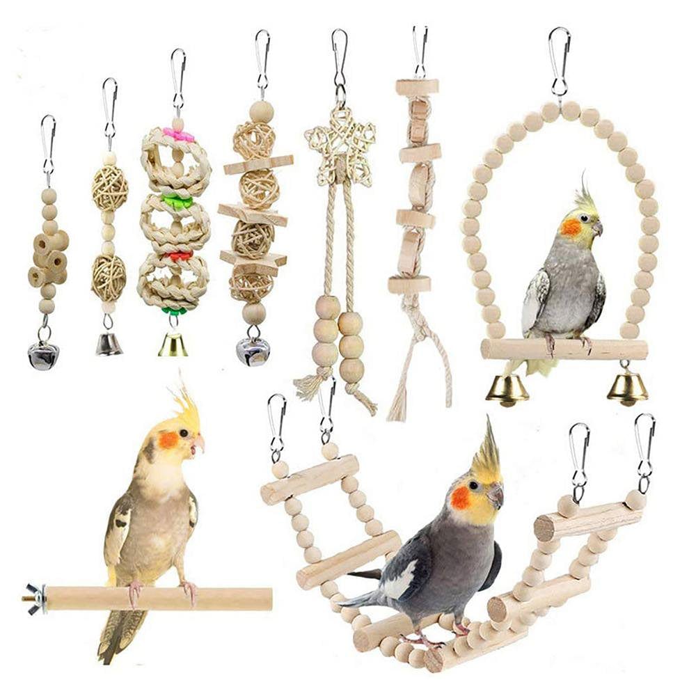 Wooden Parrot Stand Perch Bird Toy Combo Set Bird Cage Accessory Animals & Pet Supplies > Pet Supplies > Bird Supplies > Bird Cage Accessories Pwtool   