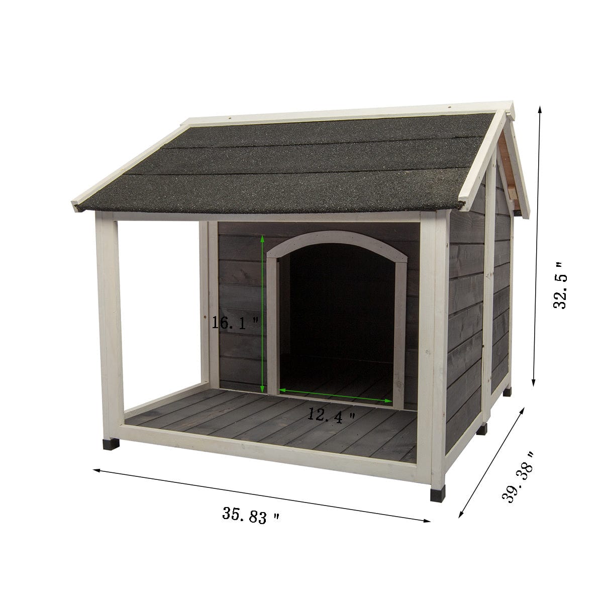 Wooden Pet House, Raised Dog Hutch with Spacious Porch & Separate Living Room, Wooden Puppy Dog House, Dog Enclosure (Grey,38.18 29.72 9.64 Inches) Animals & Pet Supplies > Pet Supplies > Dog Supplies > Dog Houses General   