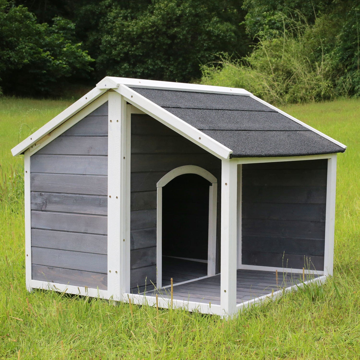 Wooden Pet House, Raised Dog Hutch with Spacious Porch & Separate Living Room, Wooden Puppy Dog House, Dog Enclosure (Grey,38.18 29.72 9.64 Inches) Animals & Pet Supplies > Pet Supplies > Dog Supplies > Dog Houses General   