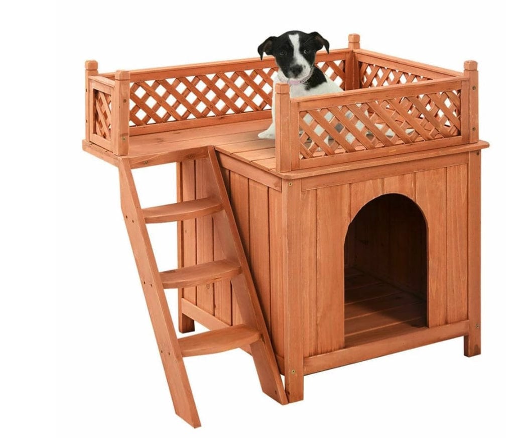 Wooden Puppy Pet Dog House Wood Room In/Outdoor Raised Roof Balcony Bed Shelter Animals & Pet Supplies > Pet Supplies > Dog Supplies > Dog Houses Zenaida Mart   