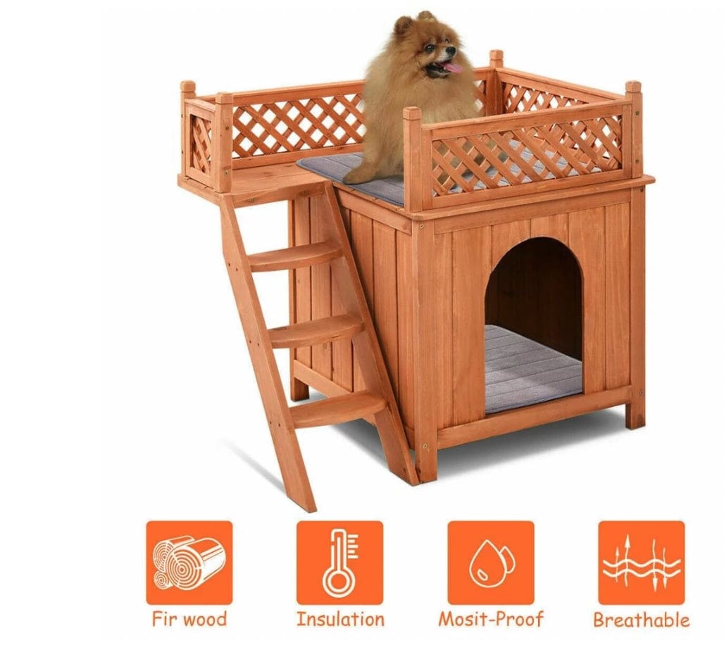 Wooden Puppy Pet Dog House Wood Room In/Outdoor Raised Roof Balcony Bed Shelter Animals & Pet Supplies > Pet Supplies > Dog Supplies > Dog Houses Zenaida Mart   