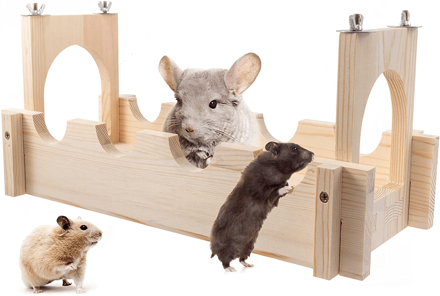 Wooden Small Pet Suspension Bridge - Small Animal Wood Habitat Bridge Chinchilla Cage Toys Hanging Wooden Bridge Sturdy and Durable, Easy to Install for Hamster Chinchilla and Small Rats Animals & Pet Supplies > Pet Supplies > Small Animal Supplies > Small Animal Habitat Accessories MEWTOGO   