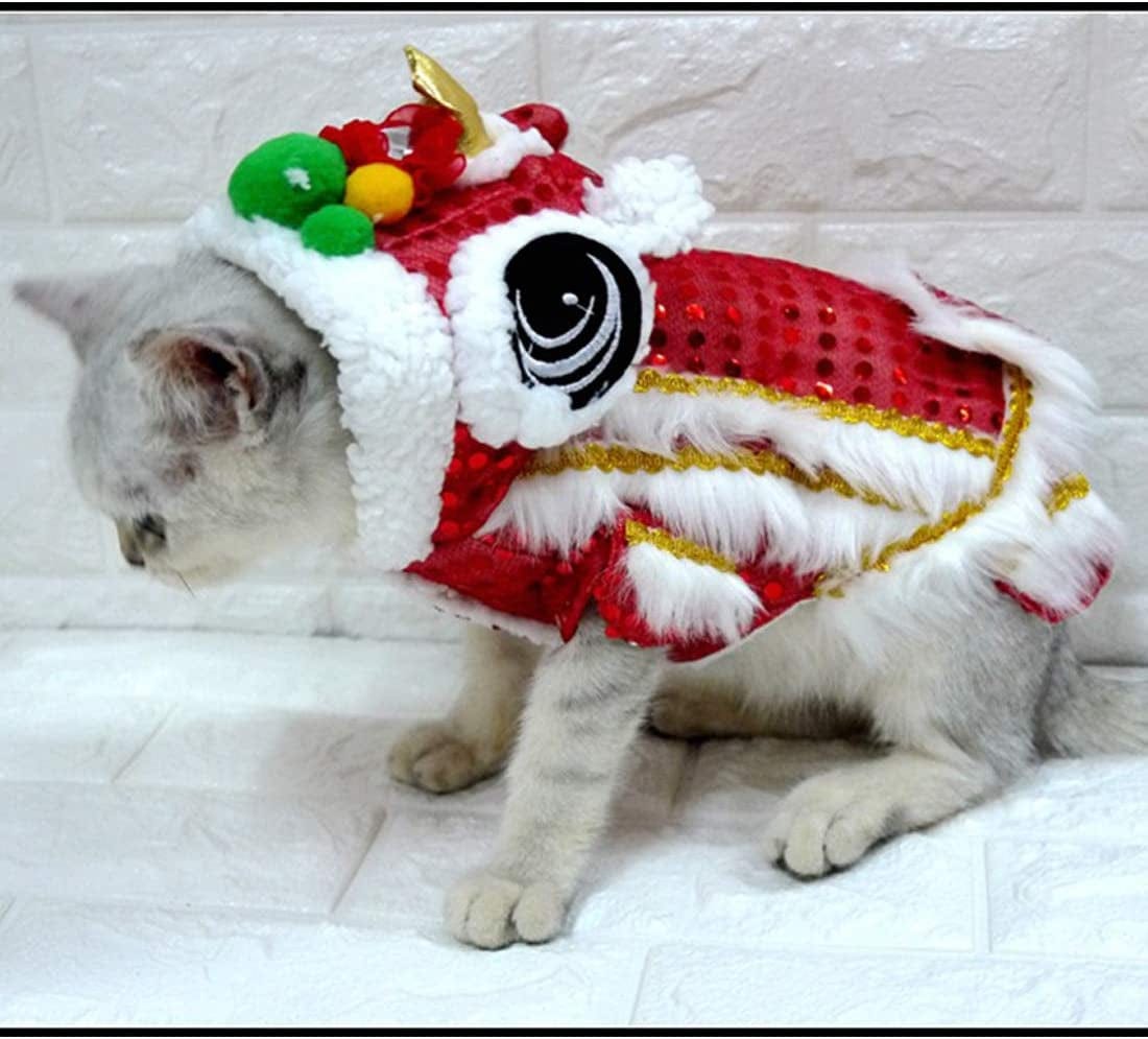 WORDERFUL Dog Costume Cute Lion Dance Pet Costume with Red Sequins New Year Cat Dog Clothes Hoodies Coat for Small Dogs (22, Red) Animals & Pet Supplies > Pet Supplies > Dog Supplies > Dog Apparel WORDERFUL   