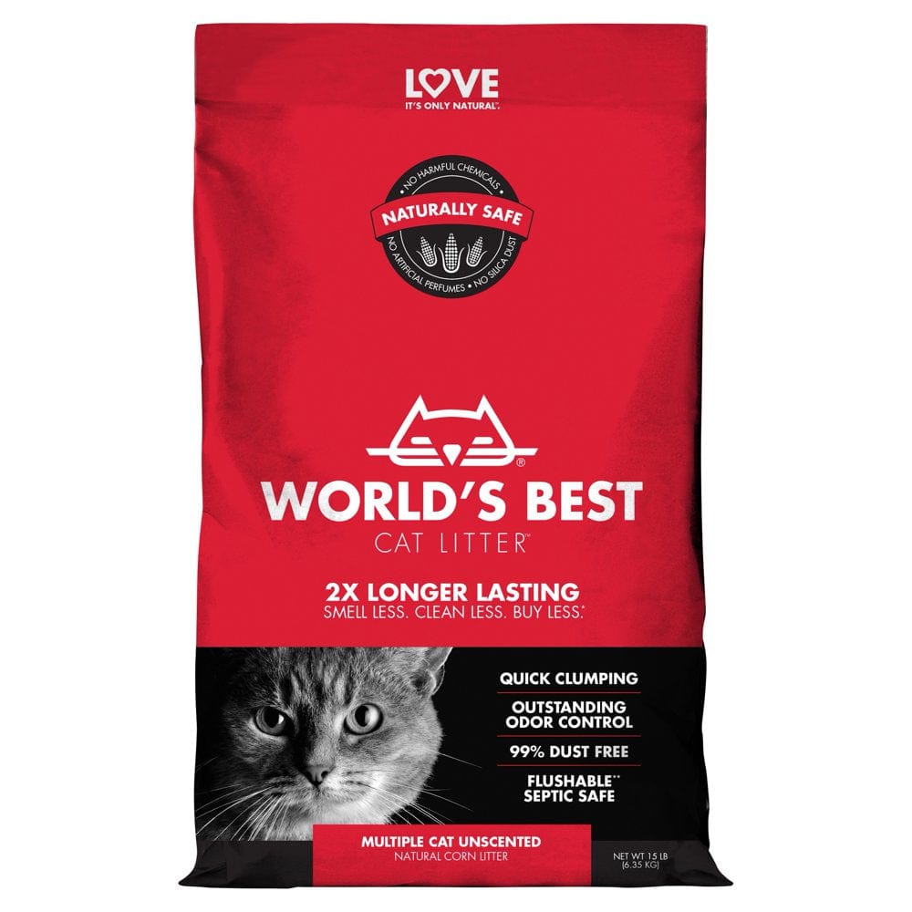 World'S Best Cat Litter Multiple Cat Unscented Cat Litter, 15 Lb Animals & Pet Supplies > Pet Supplies > Cat Supplies > Cat Litter Kent Pet Group, Inc. 15 LB (6.35 KG)  